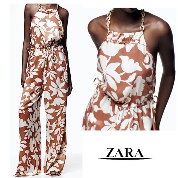 🆕 Zara Halter Jumpsuit with Chain Details in Neckline. Size Small - Picture 10 of 10